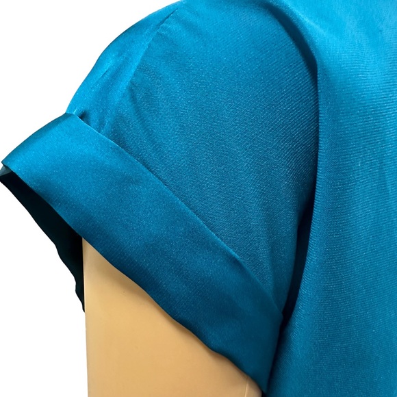 Express Zipper Front Peacock Blue Satin Short Cuff Sleeve Blouse Womens XS - Picture 4 of 8